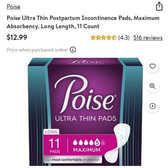 Poise Ultra Thin Pads Long Maximum - Picture 2 of 2